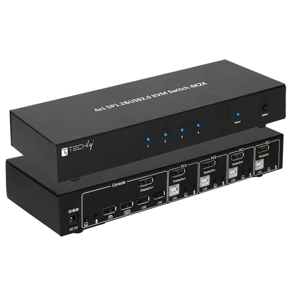 Switch KVM DisplayPort 1.2 e USB 2.0 4 porte con hub e audio