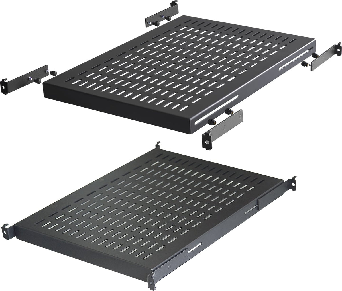 Base per Armadi 19'' Ripiano a Profondità Adattabile per Server Rack 1U Nero