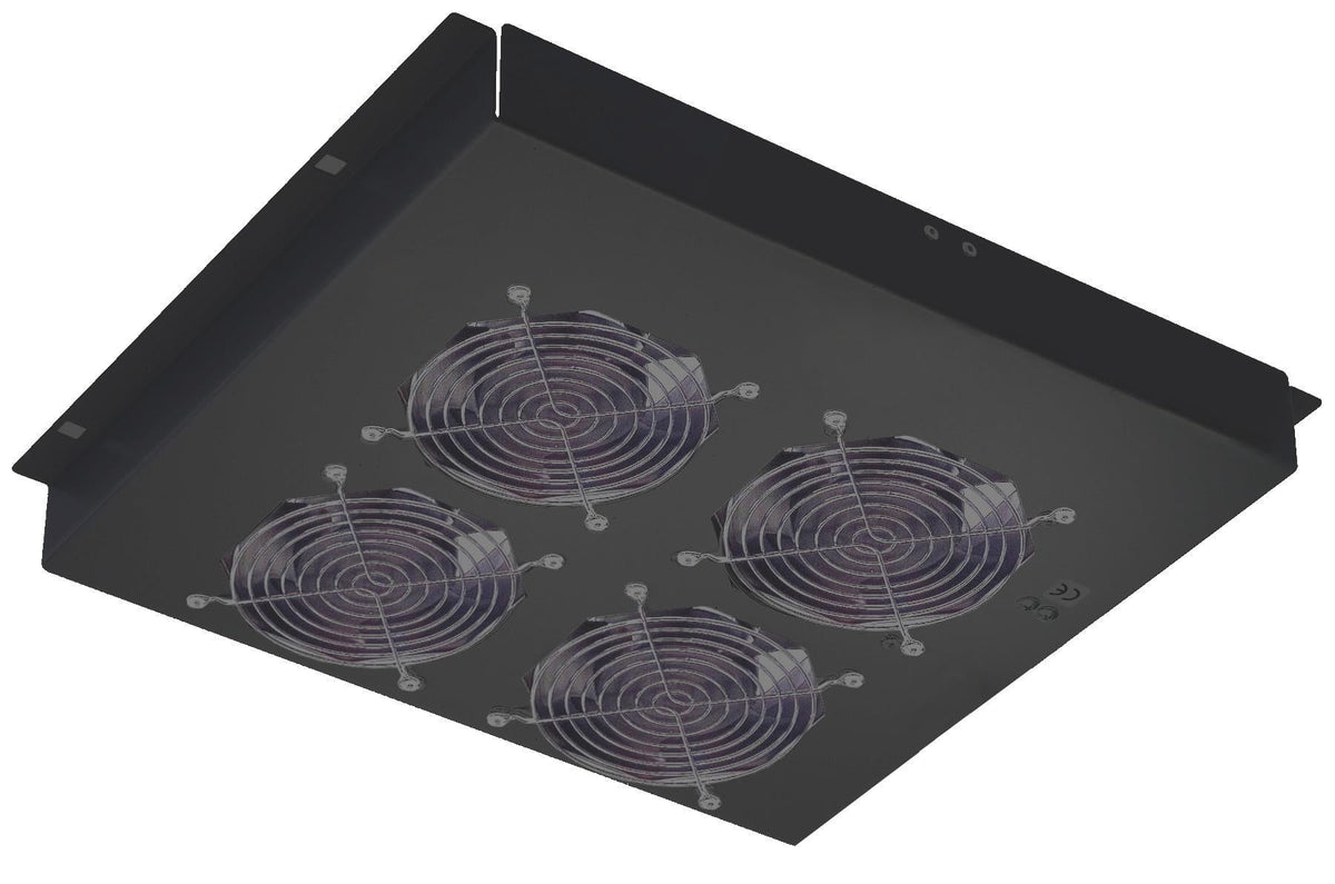 Gruppo di 4 Ventole a Soffitto Senza Termostato per Rack 19" Nero
