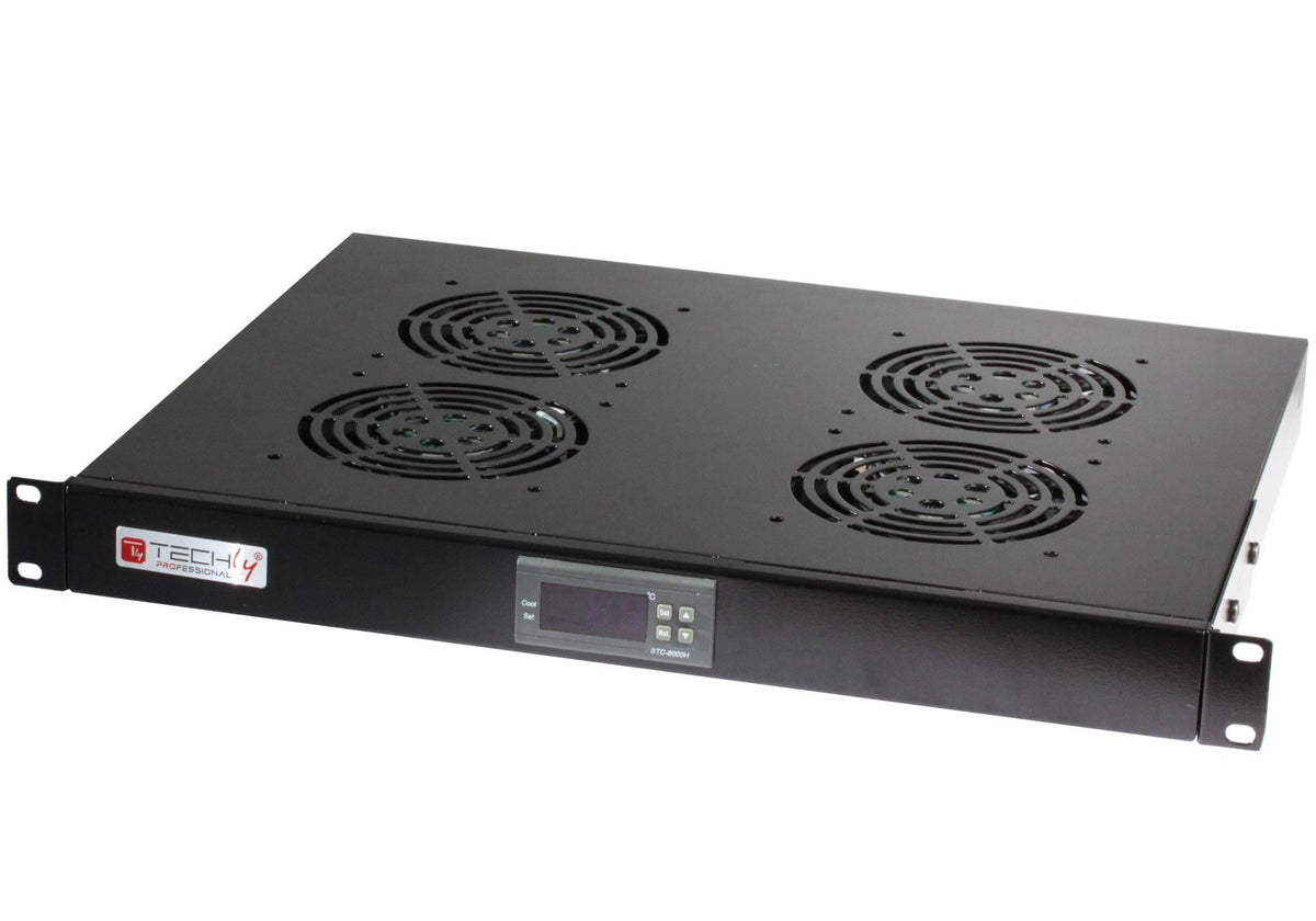 Gruppo 4 Ventole 1U per Rack 19" con Termostato LED Nero