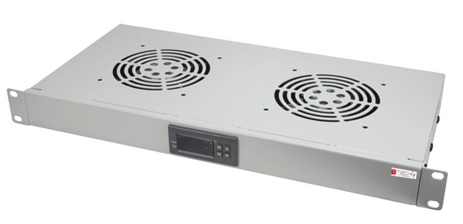 Gruppo 2 Ventole 1U per Rack 19" con Termostato LED Grigio