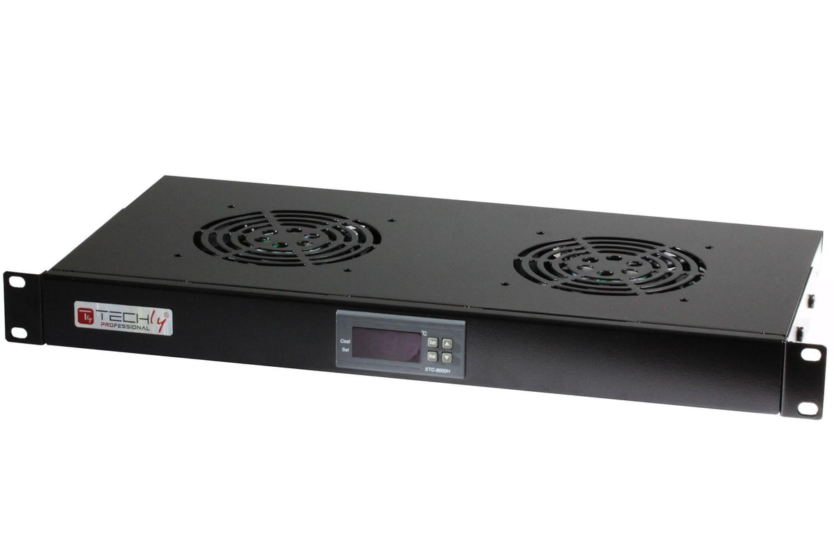 Gruppo 2 Ventole 1U per Rack 19" con Termostato LED Nero