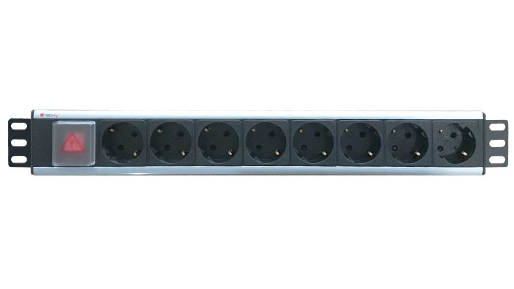 Multipresa 8 Posti da Rack 19" con Interruttore Spina Schuko Angolata 1.5U