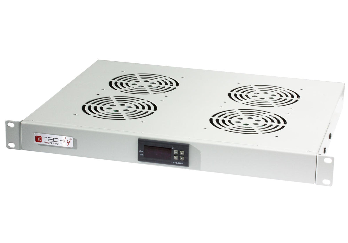 Gruppo 4 Ventole 1U per Rack 19" con Termostato LED Grigio