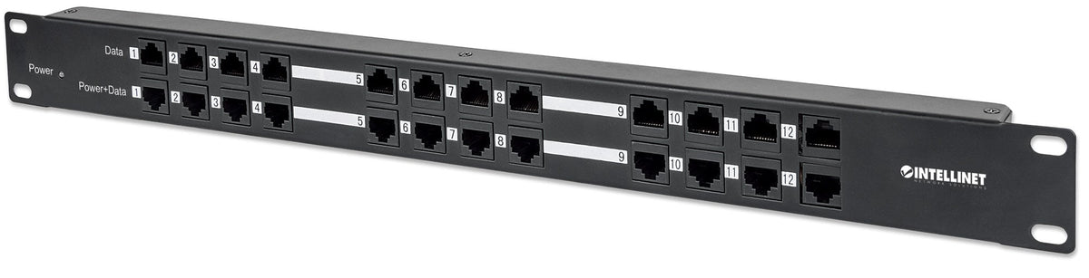 Pannello Patch 12 Porte PoE Passivo con Alimentatore