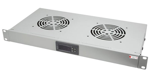 Gruppo 2 Ventole 1U per Rack 19" con Termostato LED Grigio