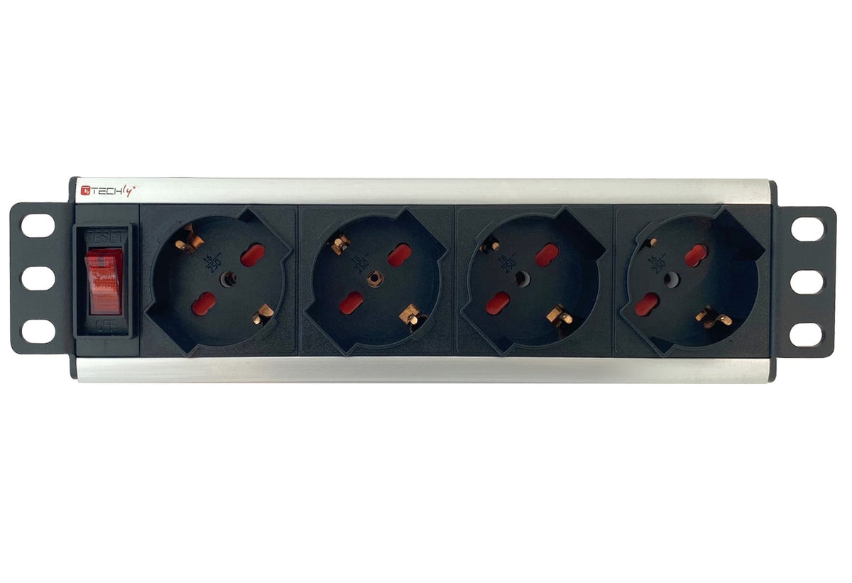 Multipresa 4 posti UNEL da Rack 10" con Interruttore Spina Italiana 1,5U