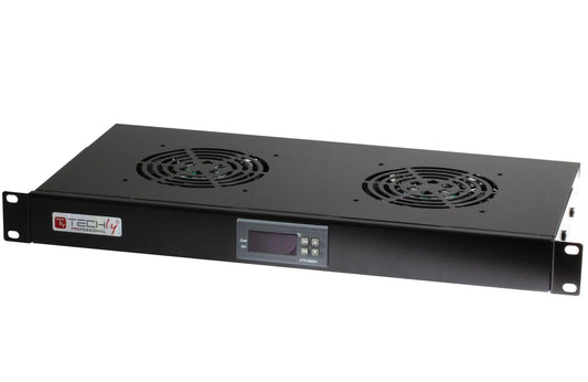 Gruppo 2 Ventole 1U per Rack 19" con Termostato LED Nero