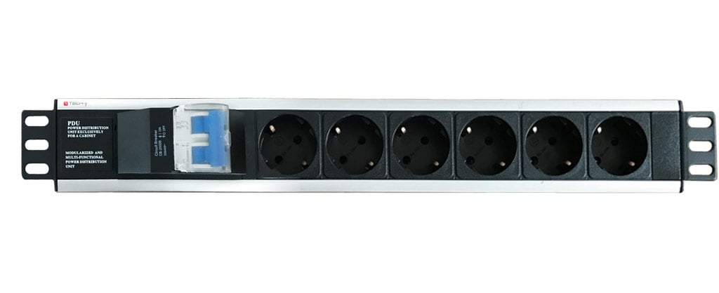 Multipresa 6 Posti da Rack 19" con Magnetotermico Spina Schuko Angolata 1.5U